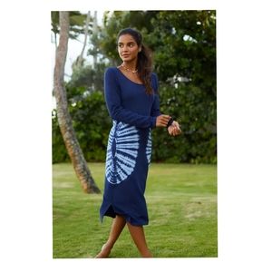 Anthropologie Navy and White Midi Dress